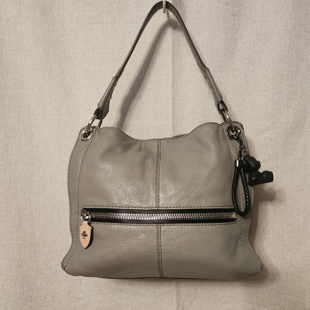 OrYANY Gray Leather Rachel Hobo Front Zipper Pocket, Chunky Hardware